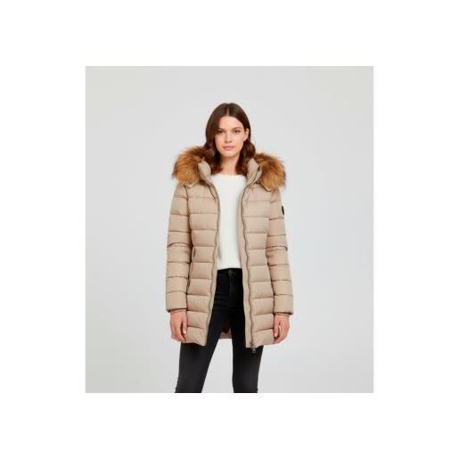 Blauer per donna. 25wbldk03103 piumino lungo beige kristin con finiture in pelliccia [3250168], casual, poliamide