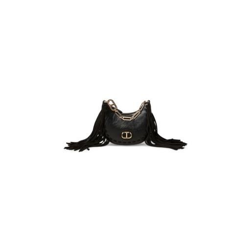 Twinset per donna. 252tb7123 borsa hobo mini melrose con frange nere [3250175], nero, casual, poliuretano