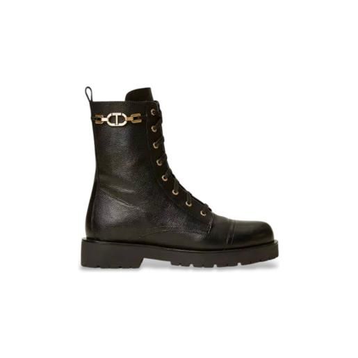Twinset per donna. 252tcp150 stivaletti in pelle con catena e t ovale nera [3250192], nero, basso, cerniera, casual