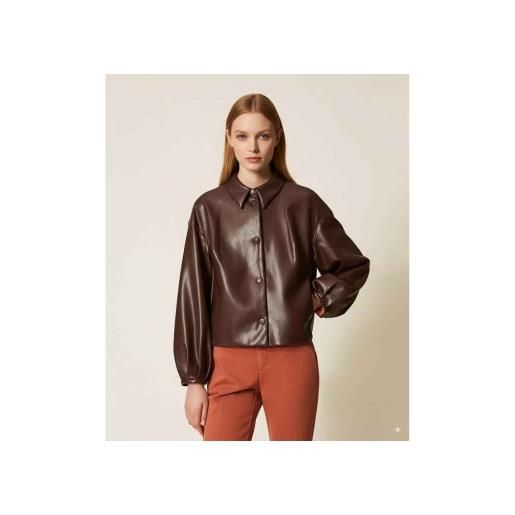 Twinset per donna. 252tp2090 giacca in similpelle marrone con colletto a camicia [3250204], casual, poliestere