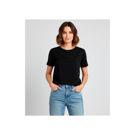 Twinset per donna. 252tp2052 maglietta floreale nera ricamata [3250210], nero, casual, cotone, manica corta