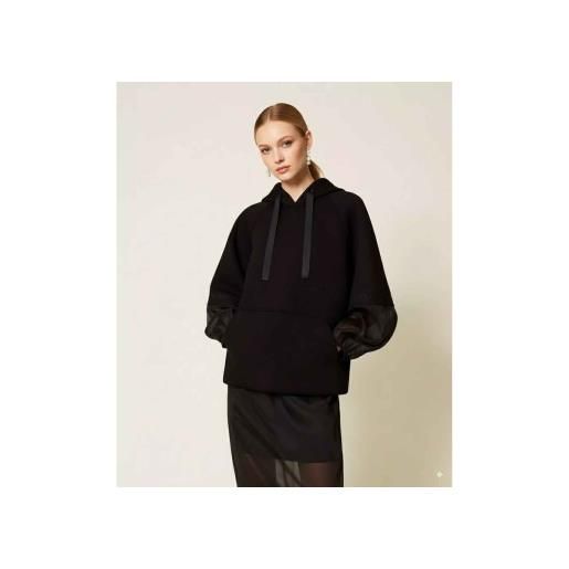 Twinset per donna. 252tp2194 felpa in tessuto scuba nero e organza [3250215], casual, viscosa