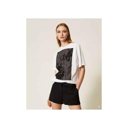 Twinset per donna. 252tp2053 t-shirt oversize con ricamo floreale bianco [3250217], casual, cotone, manica corta