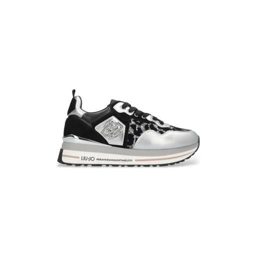 Liu Jo per donna. Bf5009px682s1s01 sneakers con plateau glitterate con stampa animalier nera e argento [3250339], pelle, nero, 3 a 5cm, stri