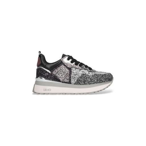 Liu Jo per donna. Bf5009tx007s3810 sneakers con plateau glitterate nere [3250340], pelle, nero, 3 a 5cm, stringhe, casual