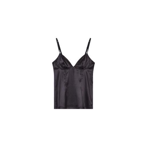 Emporio Armani per donna. Ew001944_af15351 top in pizzo satinato nero [3273656], homewear, poliamide, senza maniche / cinghie