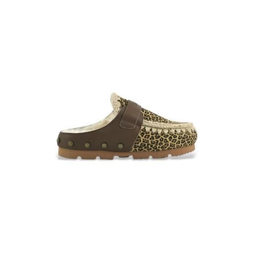 Mou per donna. Mu. Fw431009d zoccoli in pelle di cavallino con stampa animalier [3276577], basso, nessuno, casual, animal print