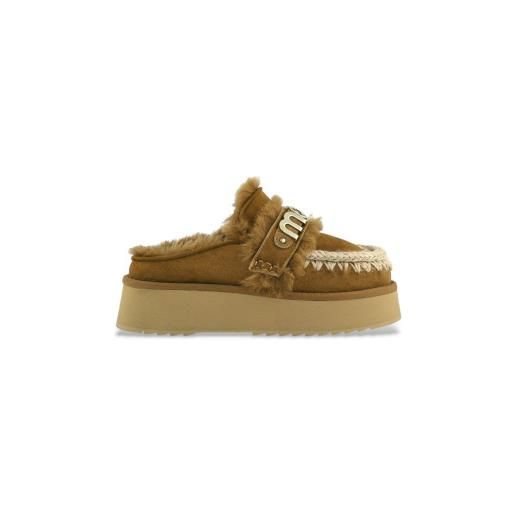 Mou per donna. Mu. Fw681006a zoccoli in pelle con logo su cinturino marrone [3276587], 3 a 5cm, nessuno, casual