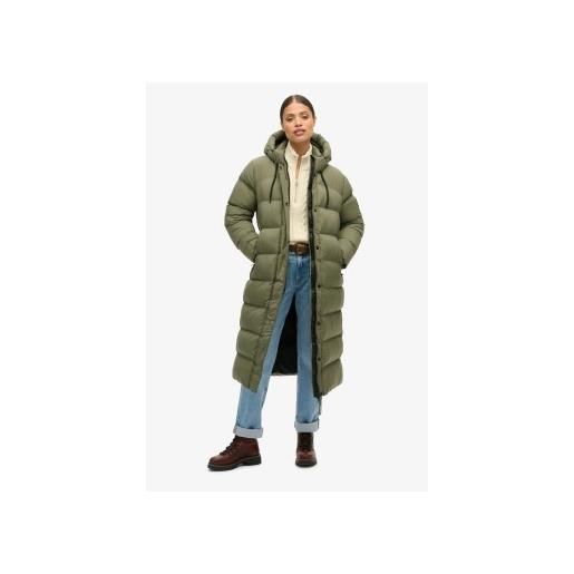 Superdry per donna. W5011735a giacca imbottita lunga verde ripstop [3277813], casual, polister riciclato, sostenibile