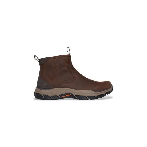 Skechers per uomo. 205176 stivaletti alla caviglia in pelle marrone evanston respected dalla vestibilità rilassata [3279482], basso, cernier