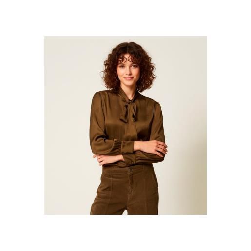 Twinset per donna. 252tt2361 camicia in raso jacquard verde [3279531], casual, viscosa, manica lunga