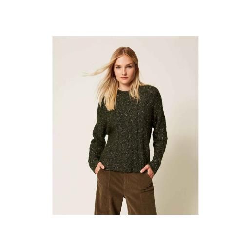 Twinset per donna. 252tt3432 maglione in misto lana con lurex verde [3279534], casual