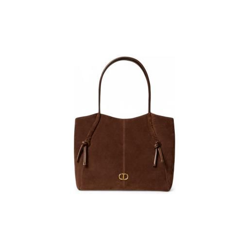 Twinset per donna. 252td8350 borsa shopper in pelle scamosciata marrone annodata [3279537], casual