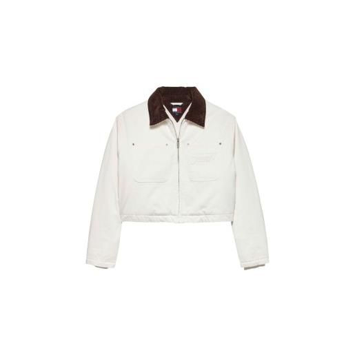 Tommy Jeans per donna. Dw0dw21665 giacca trapuntata corta con logo bianco [3279888], casual, cotone