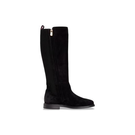 Tommy Hilfiger per donna. Fw0fw08779 stivali in pelle scamosciata nera [3279969], nero, 1 a 3 cm, cerniera, casual