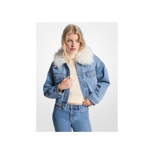Michael Kors per donna. Mf510c8fau giacca di jeans con colletto in pelliccia sintetica blu [3282564], casual, cotone, denim