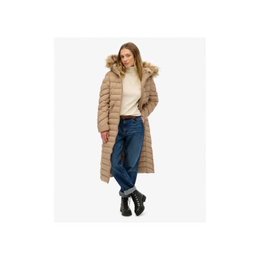 Superdry per donna. W5012001a cappotto lungo con cappuccio in pelliccia sintetica fuji beige [3292566], casual, poliestere