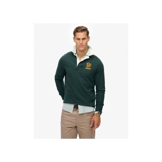 Superdry per uomo. M6010916a polo da rugby verde atletica vintage [3294569], casual, cotone, manica lunga