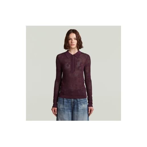 G-Star per donna. D26657-b754-671 polo slim color bordeaux pointelle [3295987], casual, viscosa, manica lunga