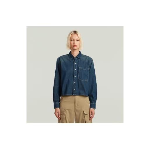 G-Star per donna. D26801-d777-h469 camicia blu squadrata e rilassata [3296022], casual, cotone, manica lunga