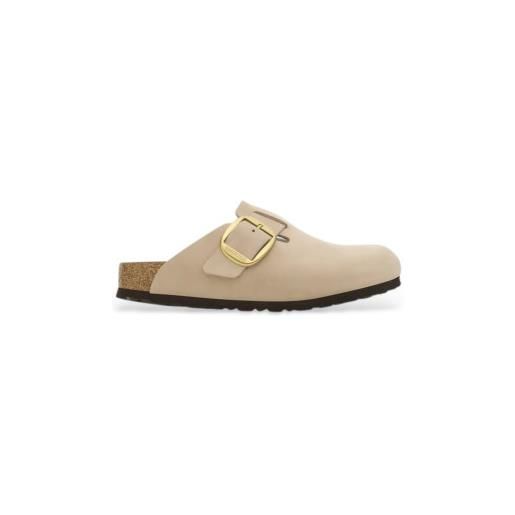Birkenstock per donna. 1028003 zoccoli in pelle scamosciata beige boston big buckle [3297323], basso, camoscio, nessuno, casual