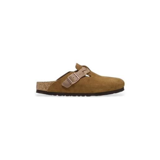 Birkenstock per donna. 1026713 zoccoli intrecciati boston in pelle scamosciata marrone [3297325], basso, camoscio, nessuno, casual