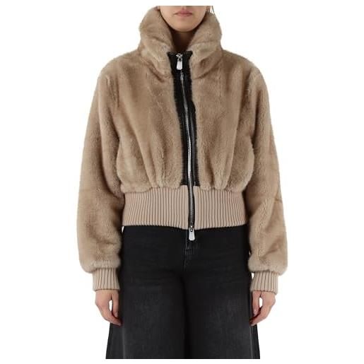 Pinko bomber bagels in tessuto effetto pelliccia beige, 40