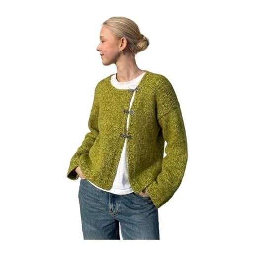 Cardigan Donna In Lana Merino Morbido Girocollo Maniche Lunghe - Maglia Leggera Per Tutte Le Stagioni (Tinta Unita)