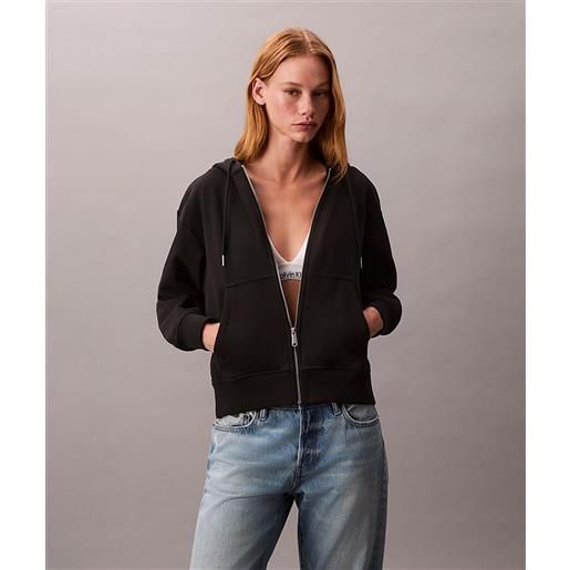 Calvin klein jeans felpa con cappuccio con zip integrale in spugna donna