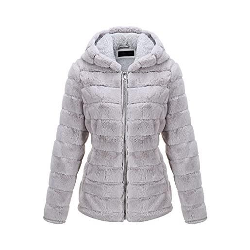 BELLIVERA cappotto in pile da donna in ecopelliccia autunno inverno con cappuccio corto teddy bear giacca 1801 grigio xxl