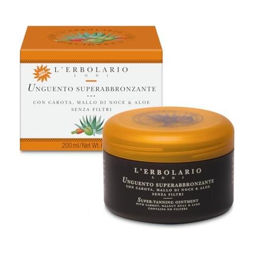 L'Erbolario unguento super abbronzante - olio di carota noce e aloe vera - senza filtri - abbronzatura intensa e idratazione per tutti i tipi di pelle - protezione contro la disidratazione - 200 ml