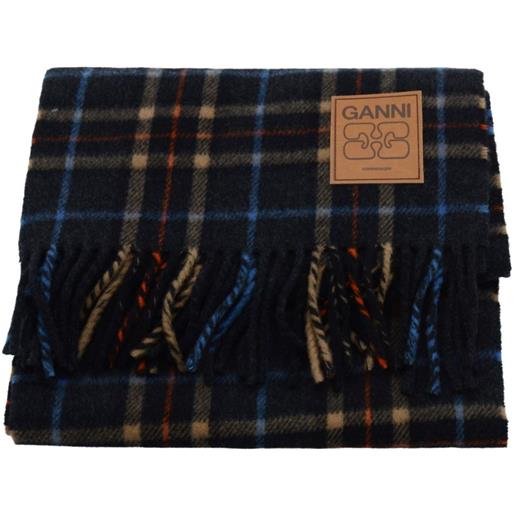 GANNI sciarpa in lana a quadri - grigio