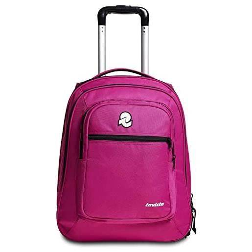 Invicta trolley scuola bump, fucsia, new way, 2 in 1, doppio uso, con spallacci uso zaino, doppio scomparto con tasca porta pc, tasca porta borraccia, con organizer, maxi capienza, scuola e viaggio