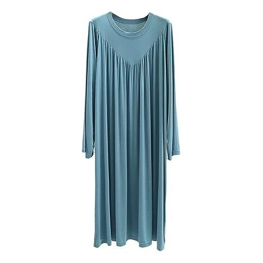 RUHANE camicie da notte a maniche lunghe da donna, girocollo in cotone modale sleep tee pigiameria plissettata, light blue, xl