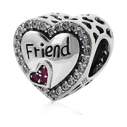 JYRRONG charm dell'amicizia a forma di cuore in argento sterling 925, con la scritta in lingua inglese friend, per braccialetti pandora a