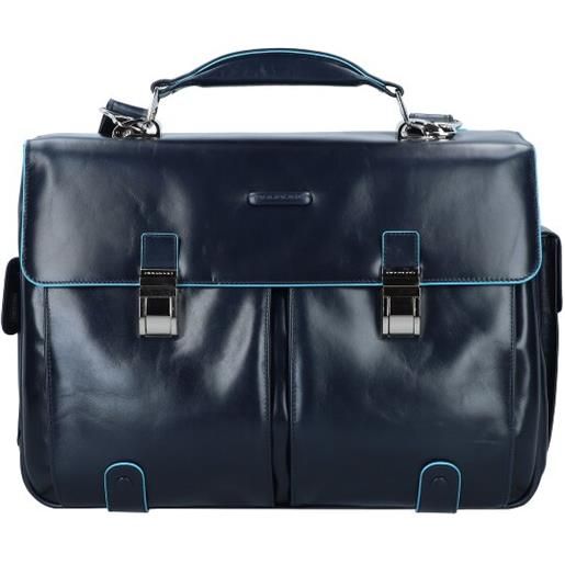 Piquadro cartella quadrata blu in pelle 43 cm scomparto per laptop blu