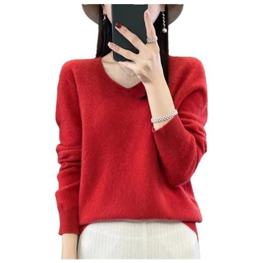 Maglione Natalizio Donna Rosso 2XL - Renna E Fiocchi Di Neve - Pullover Invernale Girocollo Morbido - 2