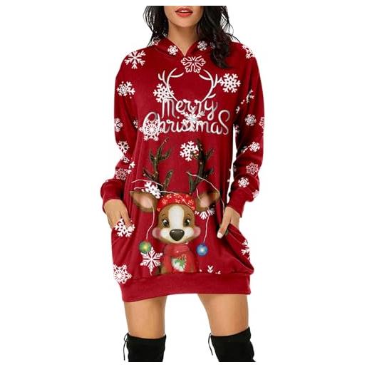 Nuqqichongtian vestito natale donna, vestiti natale di donna felpa con stampa renna abito casual da per autunno e inverno autunno tasca maniche lunghe felpa cappuccio alla maglione natale sweatshirt verde militare xl