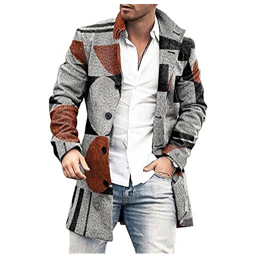 Yesgirl cappotto da uomo in calda lana, giacca lunga, trench casual, soprabito, parka, giaccone, capospalla alla moda, giacca a vento, colore: marrone. , l