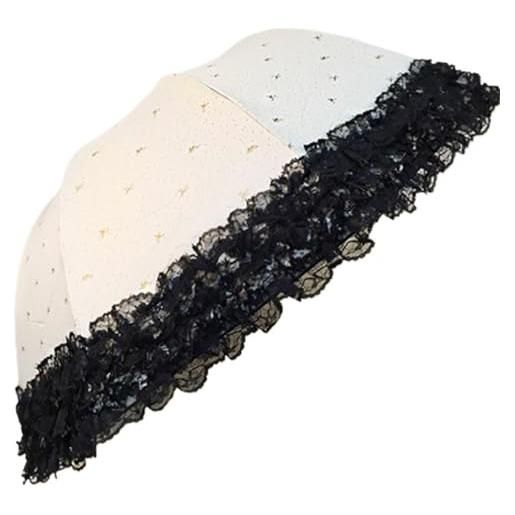 muzoira ombrellone da sole e pioggia con bordo in pizzo, ombrello antivento vintage da donna con protezione uv upf50+, uccello beige, taglia unica