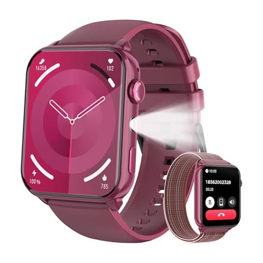 Baolubao smartwatch donna, 1.91 orologio smartwatch con led torcia, effettua/risposta chiamate, fitness tracker con diy quadranti, contapassi, sonno, smart watch per android ios(2 cinturini)