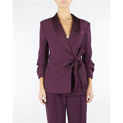 IMPERIAL blazer bordeaux con chiusura laterale e rever in satin