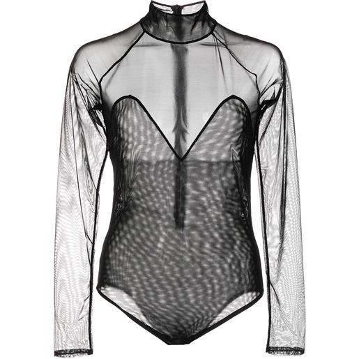 Fleur Du Mal body in rete con maniche lunghe - nero