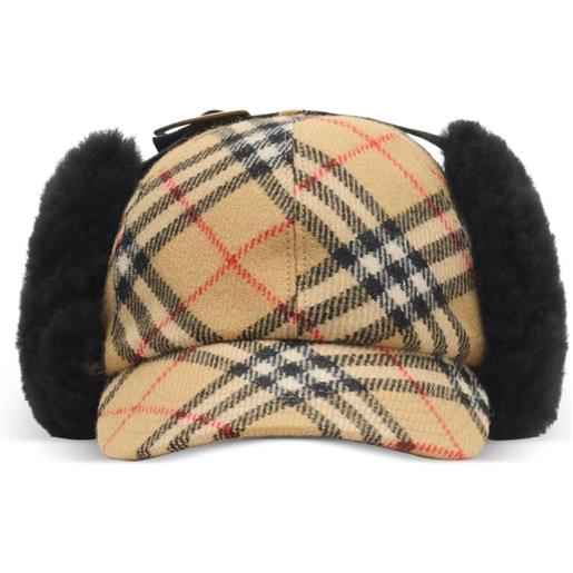 Burberry cappello da baseball in shearling a quadri - toni neutri