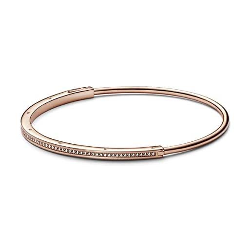 PANDORA signature bracciale rigido i-d con pavé placcato in oro rosa 14 carati con zirconi cubici trasparenti, 2
