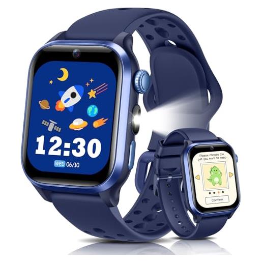 RUXINGX 2025 smartwatch bambini, 1,52 orologio smartwatch bambino con 170+ sports, pet digitale, frequenza cardiaca, sonno, audiolibri, flashcard, 20 giochi, contapassi ip68, 4-12 anni regalo, blu