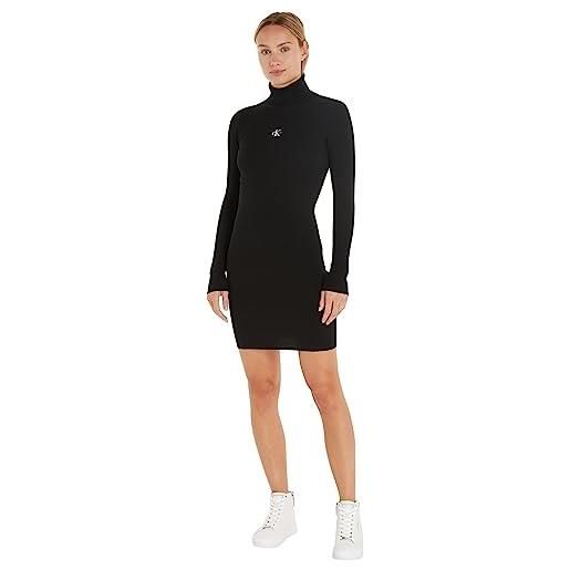 Calvin Klein jeans abito in maglia donna badge roll neck maniche lunghe, nero (ck black), l