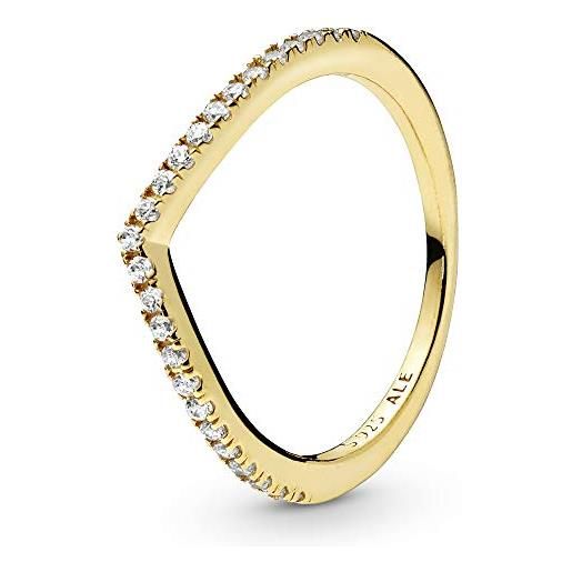 PANDORA anello wishbone brillante placcato in oro 14k con zirconia cubica trasparente, 56