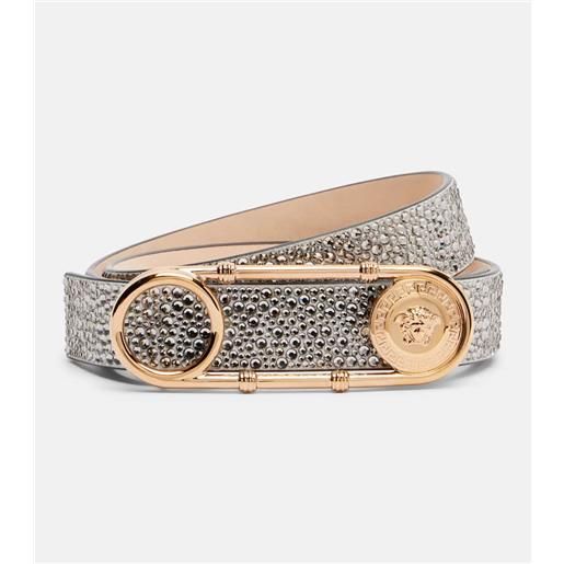 Versace cintura safety pin in pelle con cristalli