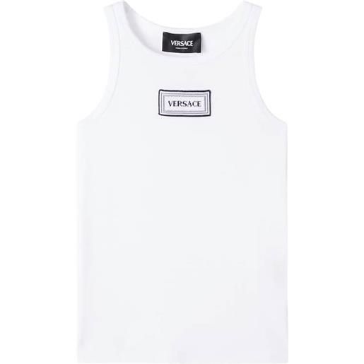 Versace Kids tank top in misto cotone a coste con logo